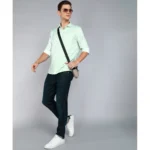 Generic Men's Casual Viscose Rayon Checkered Full Sleeve Collar Shirt (Green) - Image 4