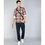 Generic Men's Casual Viscose Rayon Checkered Full Sleeve Collar Shirt (Brown) - Image 4