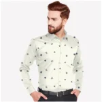 Generic Men's Casual Viscose Rayon Printed Full Sleeve Collar Shirt (Cream)
