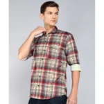 Generic Men's Casual Viscose Rayon Checkered Full Sleeve Collar Shirt (Brown) - Image 3