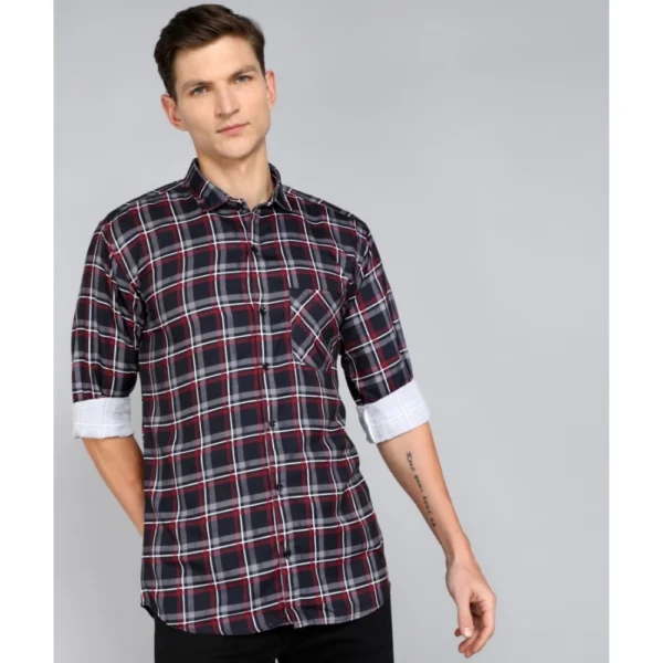 Generic Men's Casual Viscose Rayon Striped Full Sleeve Collar Shirt (Dark Blue)