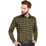 Generic Men's Casual Viscose Rayon Printed Full Sleeve Collar Shirt (Dark Green)