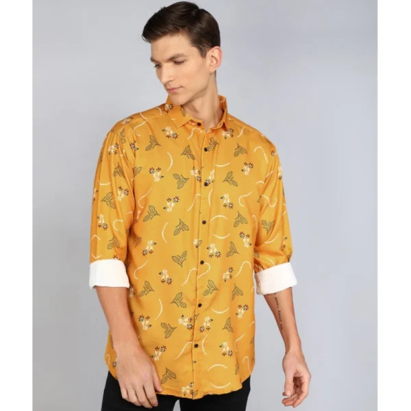 Generic Men's Casual Viscose Rayon Printed Full Sleeve Collar Shirt (Yellow)
