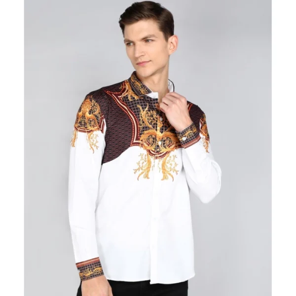 Generic Men's Casual Viscose Rayon Embroidered Full Sleeve Collar Shirt (Multicolor)