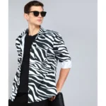 Generic Men's Casual Viscose Rayon Striped Full Sleeve Collar Shirt (Black-White) - Image 3