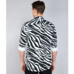 Generic Men's Casual Viscose Rayon Striped Full Sleeve Collar Shirt (Black-White) - Image 4