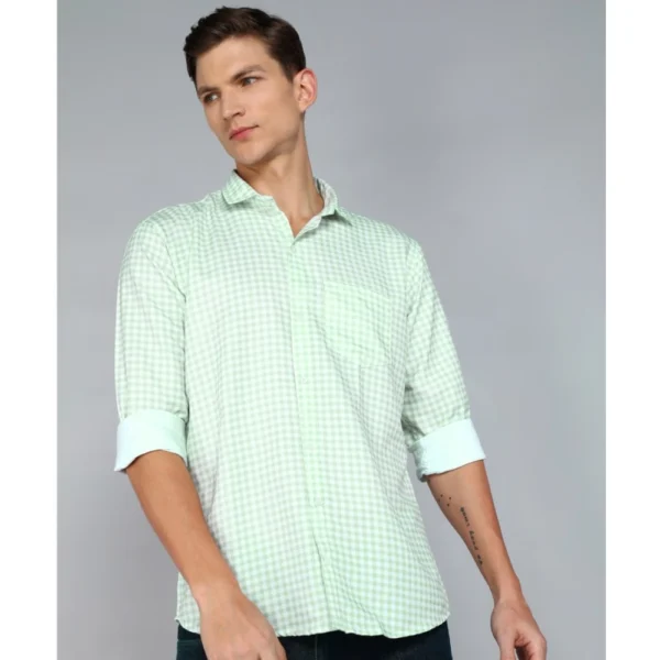 Generic Men's Casual Viscose Rayon Checkered Full Sleeve Collar Shirt (Green)