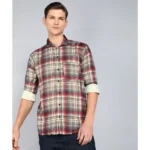 Generic Men's Casual Viscose Rayon Checkered Full Sleeve Collar Shirt (Brown)