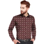Generic Men's Casual Viscose Rayon Printed Full Sleeve Collar Shirt (Maroon)