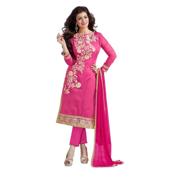 Pink Chanderi Unstitched Salwar Suit Material for Women