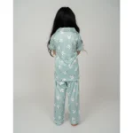 Generic Girl's Silk Bleand Printed Short Sleeve Night Suit Set (Light Green) - Image 4