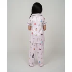 Generic Girl's Silk Bleand Printed Short Sleeve Night Suit Set (Creem) - Image 4