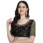 Generic Women's Phantom Silk Woven Round Neck Short Sleeve Readymade Blouse (Black, Free Size)