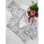 Generic Women's Cotton Printed Round Neck Short Sleeve Readymade Blouse (White-Blk, Free Size) - Image 2