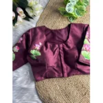 Generic Women's Silk Hand Work Round Neck Short Sleeve Readymade Blouse (Wine, Free Size) - Image 2