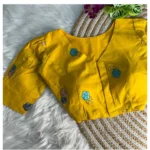 Generic Women's Khadi Cotton Embroidery V Neck Short Sleeve Readymade Blouse (Yellow, Free Size) - Image 2