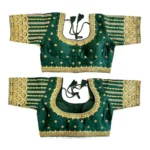 Generic Women's Phantom Silk Embroidery Round Neck Short Sleeve Readymade Blouse (Dark Green, Free Size)