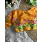 Generic Women's Silk Hand Work Round Neck Short Sleeve Readymade Blouse (Mustard, Free Size) - Image 2