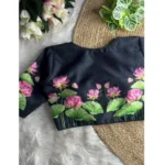 Generic Women's Silk Hand Work Round Neck Short Sleeve Readymade Blouse (Black, Free Size) - Image 2