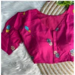 Generic Women's Khadi Cotton Embroidery V Neck Short Sleeve Readymade Blouse (Pink, Free Size) - Image 2