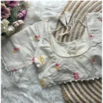 Generic Women's Khadi Cotton Embroidery Round Neck Short Sleeve Readymade Blouse (White, Free Size) - Image 2