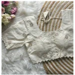 Generic Women's Khadi Cotton Embroidery Round Neck Short Sleeve Readymade Blouse (White, Free Size)