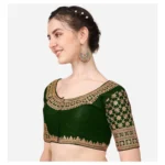 Generic Women's Silk Embroidery Coding Round Neck Short Sleeve Readymade Blouse (Dark Green, Free Size) - Image 2