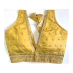 Generic Women's Silk Thread work V Neck Sleeve Less Readymade Blouse (Yellow, Free Size) - Image 2