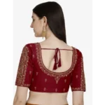 Generic Women's Phantom Silk Woven Round Neck Short Sleeve Readymade Blouse (Maroon, Free Size) - Image 2