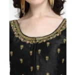 Generic Women's Phantom Silk Woven Round Neck Short Sleeve Readymade Blouse (Black, Free Size) - Image 3