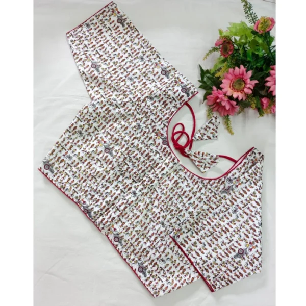 Generic Women's Cotton Printed Round Neck Short Sleeve Readymade Blouse (Red, Free Size)