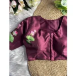 Generic Women's Silk Hand Work Round Neck Short Sleeve Readymade Blouse (Wine, Free Size)