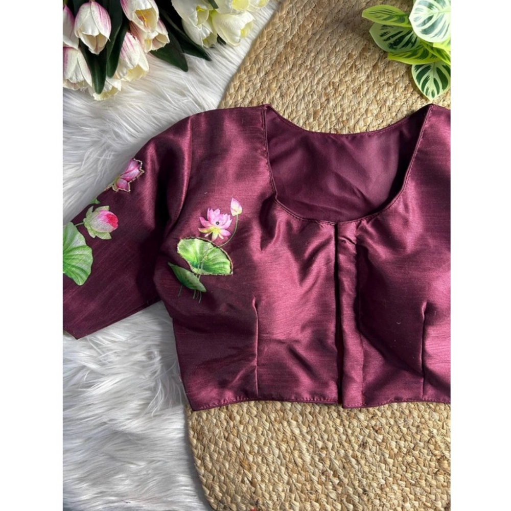 54292346521_6dbda777ce_o_d-1000x1000-1.webp Generic Women's Silk Hand Work Round Neck Short Sleeve Readymade Blouse (Wine, Free Size) - Image 1