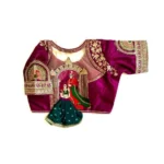 Generic Women's Shining silk Sequance Round Neck Short Sleeve Readymade Blouse (Wine, Free Size) - Image 2