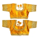 Generic Women's Phantom Silk Embroidery Round Neck Short Sleeve Readymade Blouse (Yellow, Free Size)