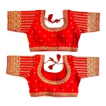 Generic Women's Phantom Silk Embroidery Round Neck Short Sleeve Readymade Blouse (Red, Free Size)