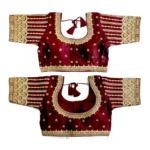 Generic Women's Phantom Silk Embroidery Round Neck Short Sleeve Readymade Blouse (Brown, Free Size)