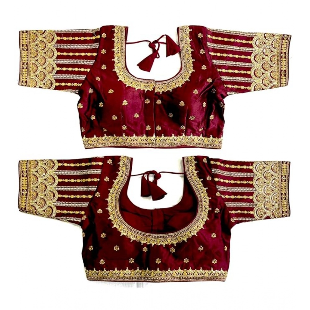 54292347186_2385d36477_o_d-1000x1000-1.webp Generic Women's Phantom Silk Embroidery Round Neck Short Sleeve Readymade Blouse (Brown, Free Size) - Image 1