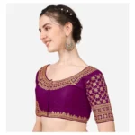 Generic Women's Silk Embroidery Coding Round Neck Short Sleeve Readymade Blouse (Purple, Free Size) - Image 2