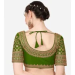Generic Women's Silk Embroidery Coding Round Neck Short Sleeve Readymade Blouse (Light Green, Free Size) - Image 3