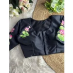 Generic Women's Silk Hand Work Round Neck Short Sleeve Readymade Blouse (Black, Free Size)