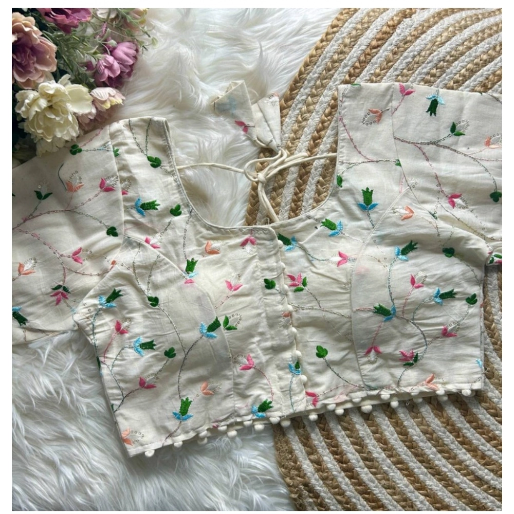 54292347656_52070389e5_o_d-1000x1000-1.webp Generic Women's Khadi Cotton Embroidery Round Neck Short Sleeve Readymade Blouse (White, Free Size) - Image 1