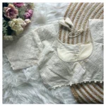 Generic Women's Khadi Cotton Embroidery Round Neck Short Sleeve Readymade Blouse (White, Free Size) - Image 2