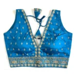 Generic Women's Silk Thread work V Neck Sleeve Less Readymade Blouse (Sky Blue, Free Size)