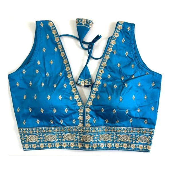 Generic Women's Silk Thread work V Neck Sleeve Less Readymade Blouse (Sky Blue, Free Size)