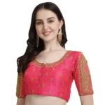 Generic Women's Phantom Silk Woven Round Neck Short Sleeve Readymade Blouse (Peach, Free Size)