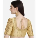 Generic Women's Phantom Silk Woven Round Neck Short Sleeve Readymade Blouse (Golden, Free Size) - Image 2