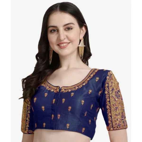 Generic Women's Phantom Silk Woven Round Neck Short Sleeve Readymade Blouse (Blue, Free Size)