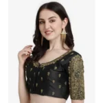 Generic Women's Phantom Silk Woven Round Neck Short Sleeve Readymade Blouse (Black, Free Size) - Image 2