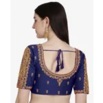 Generic Women's Phantom Silk Woven Round Neck Short Sleeve Readymade Blouse (Blue, Free Size) - Image 2